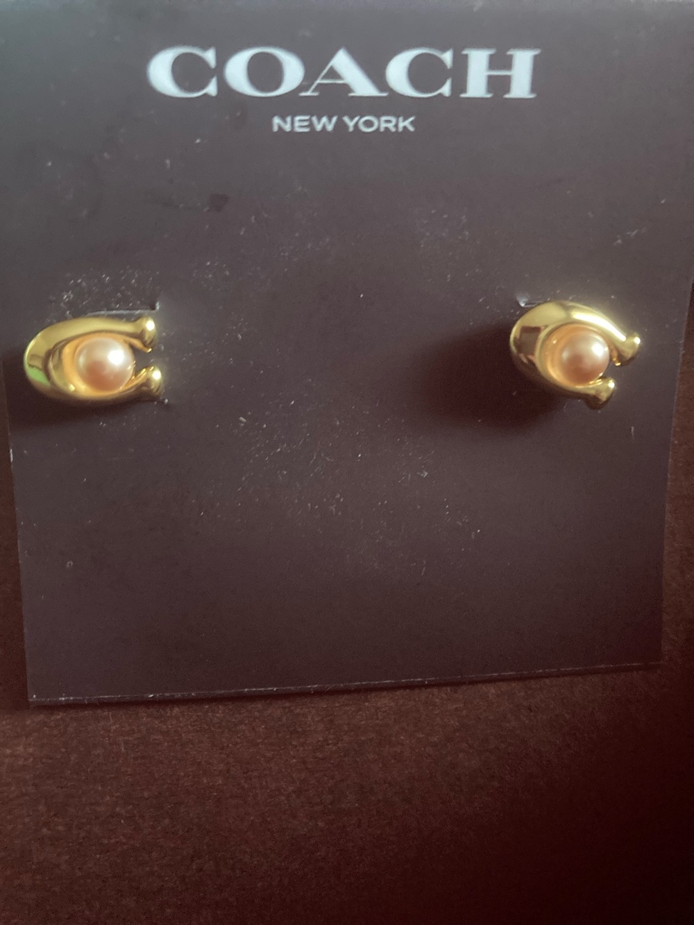 COACH Gold-Tone C Logo Pearl Accent Stud Earrings